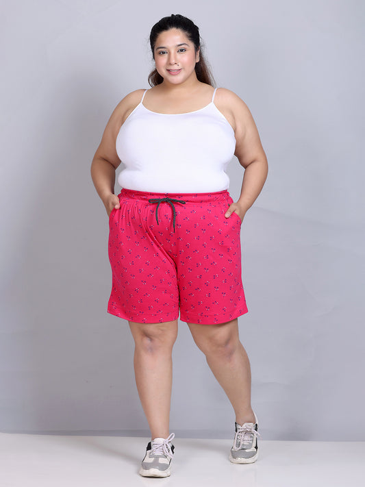 Buy Comfy Print Pistachio Cotton Bermuda Shorts For Women Plus