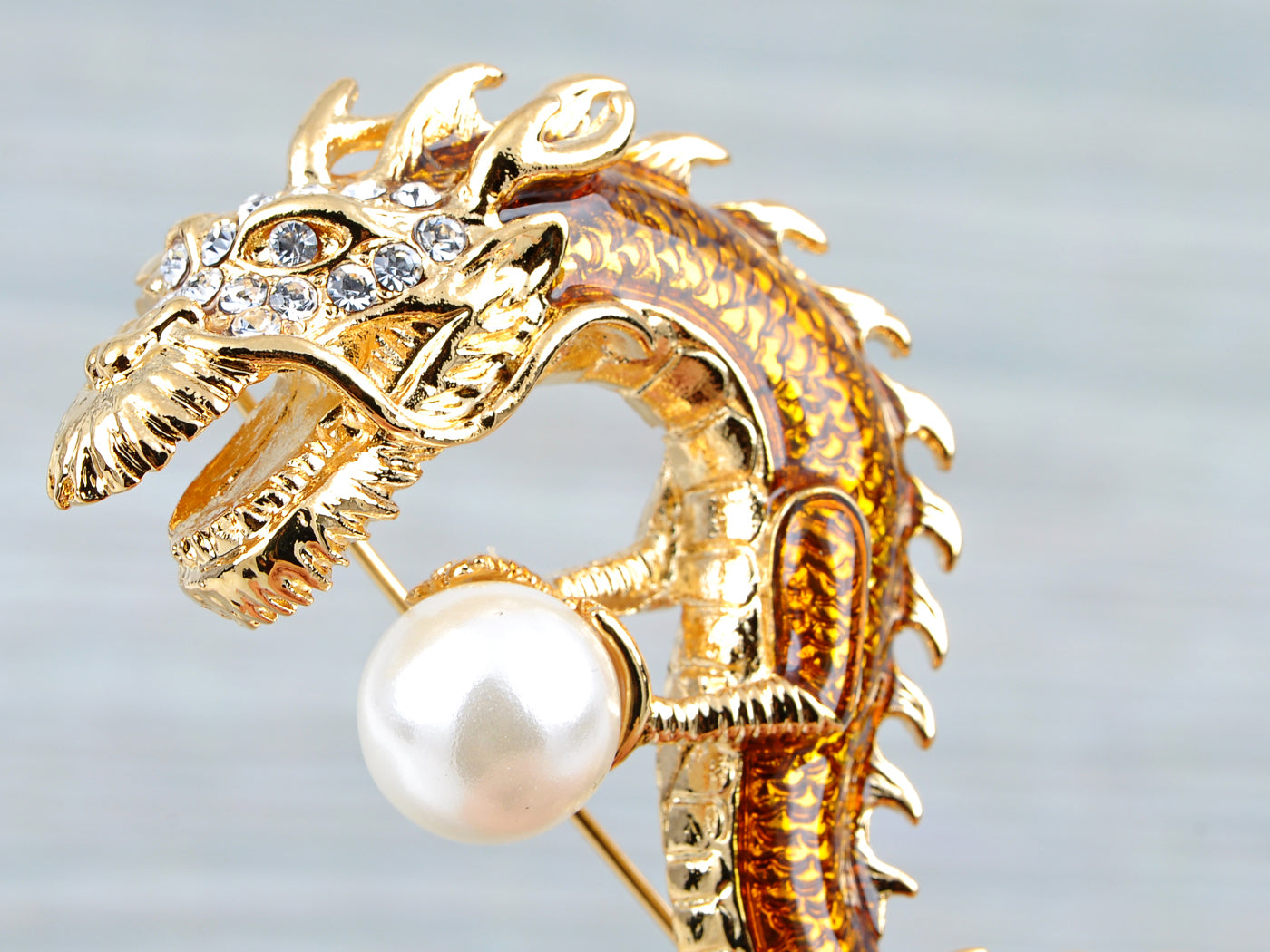 Elements Majestic Serpent Dragon Holding Pearl Pin Brooch