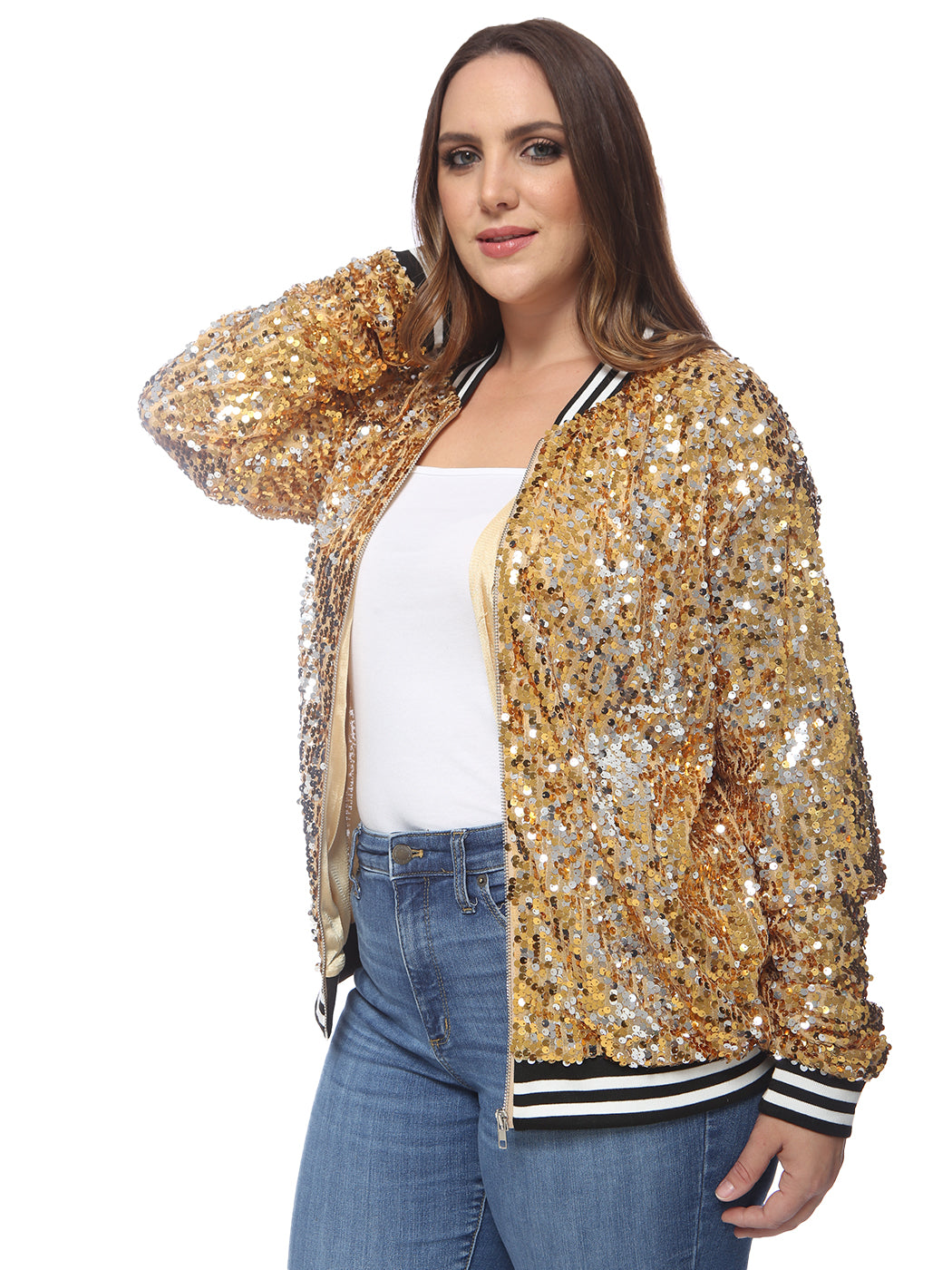 plus size sequin bomber jacket