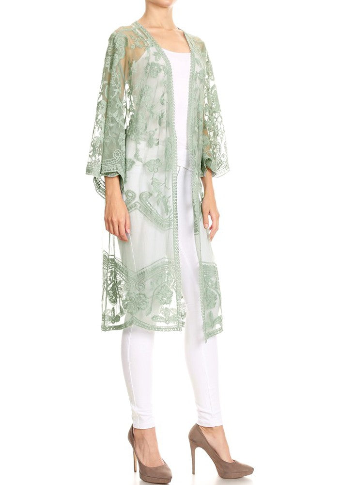 Long Embroidered Floral Butterfly Kimono Cover Up Cardigan for Women |  Anna-Kaci – ALILANG.COM