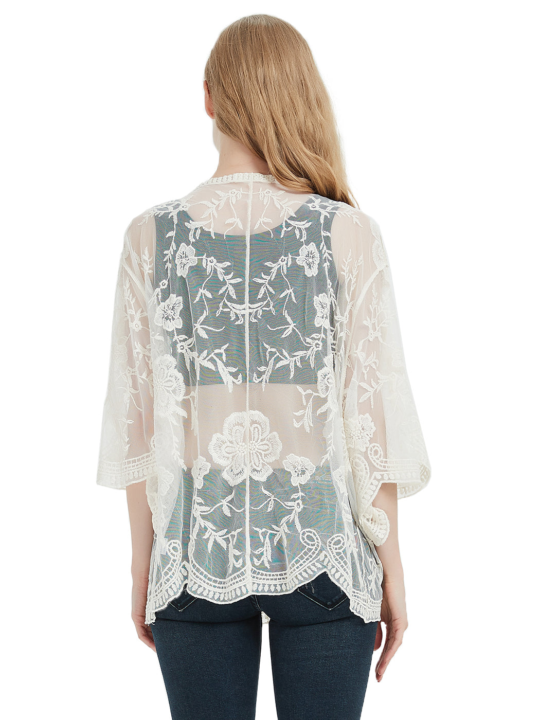 Embroidered Sheer Lace Kimono Crop Cardigan with Half Sleeves | Womens |  Anna-Kaci – ALILANG.COM