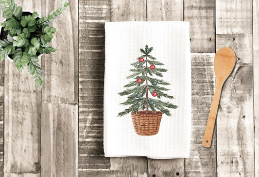 Christmas Dish Towels, Christmas Tree Embroidered Tea Towel