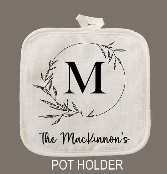 Personalized Kitchen Towel Oven Mitt and Pot Holders 