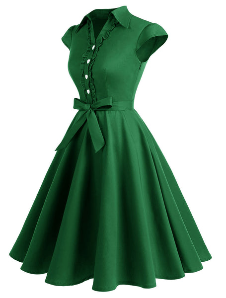Wedtrend Women's 1950s Retro Rockabilly Army Green Dress Cap Sleeve Vi ...