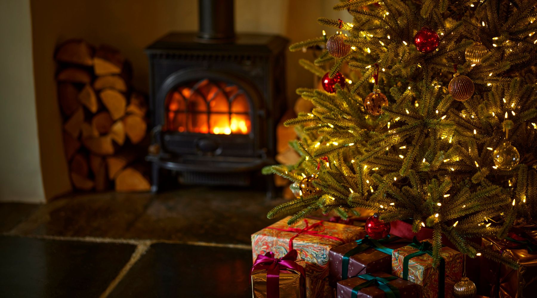 Omaze Million Pound House Lake District Log burning stove and Christmas tree