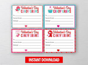 Valentine Candy Gram Cards School Fundraiser Church Event Instant D