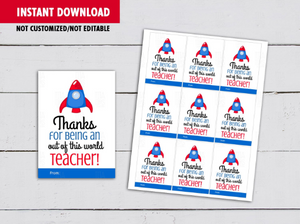 Thanks for being an out of this world TEACHER Card, Rocket Gift Tag Ideas  [INSTANT DOWNLOAD] - TitaTipsPrintables