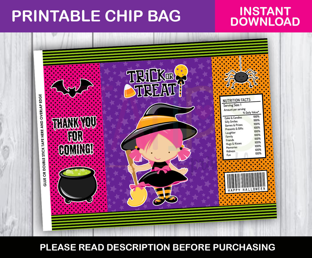 Halloween Chip Bag Printable, Witch Printable Chip bag, Halloween Part