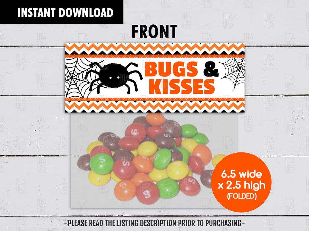 Bugs and Kisses Printable Treat Bag Topper, Halloween Night Goodies Bag, Instant Download - TitaTipsPrintables