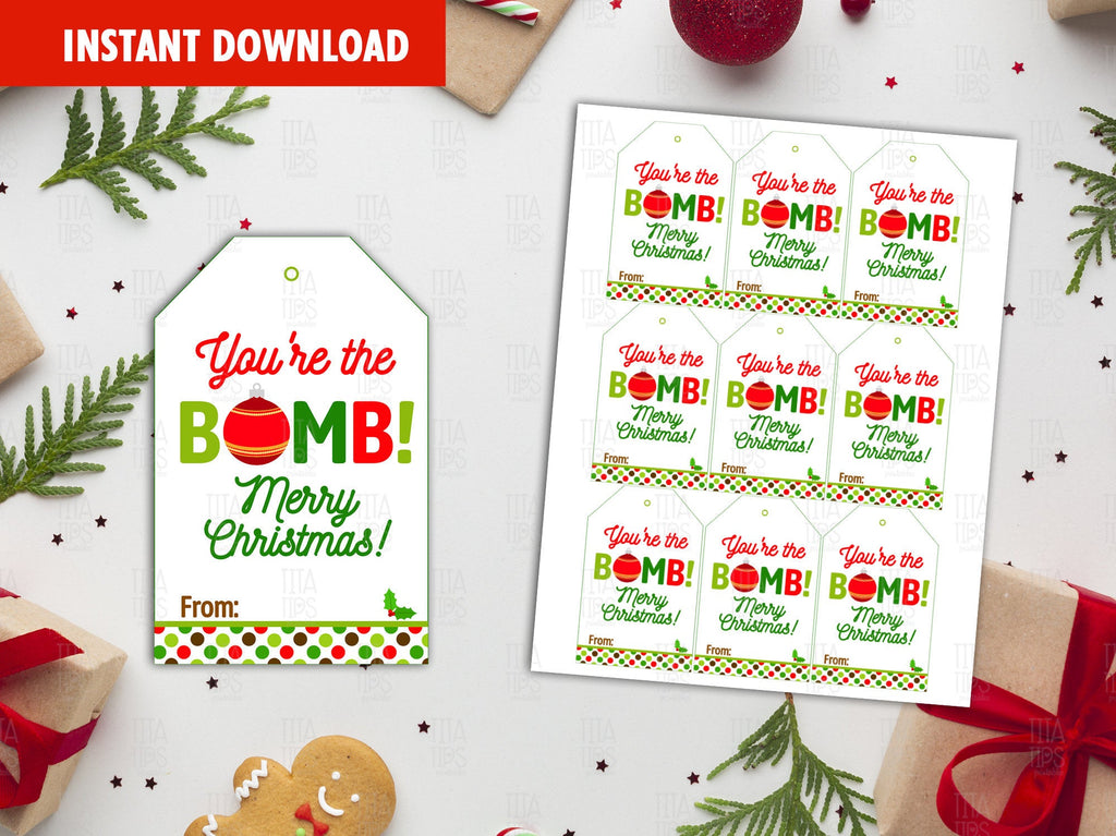 You're the BOMB Gift Tag, Merry Christmas Printable Card