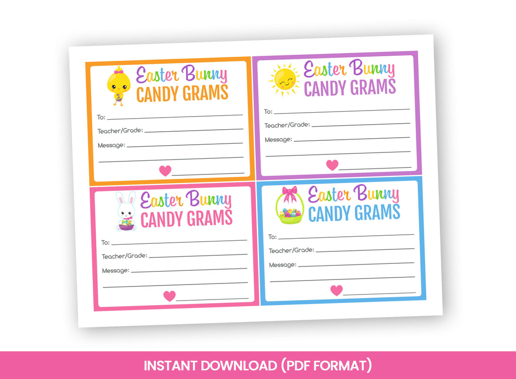 Easter Bunny Candy Gram Cards, School Fundraiser, Church Event, INSTAN