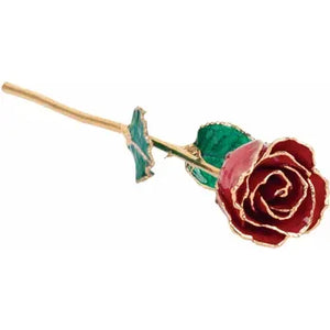 Lacquered Ruby Colored Rose with Gold Trim - Couture Jewelry - Ruby Rose Figure