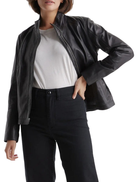 quince leather jacket with stand collar