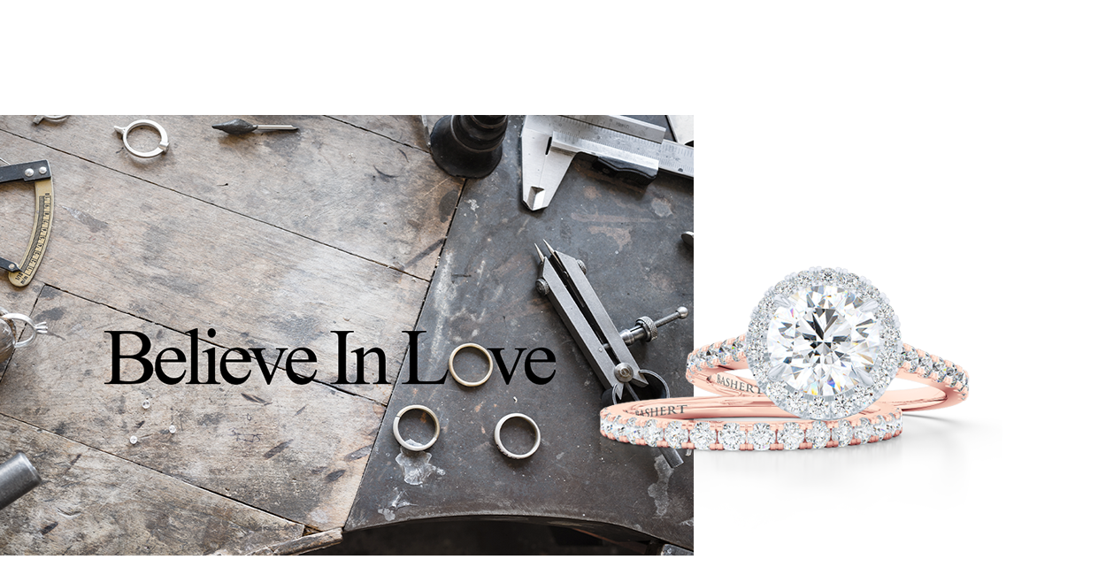 Signature collection of hand-fabricated engagement rings and wedding bands. GIA Diamonds, Moissanites and Lab-Grown Diamonds available. BASHERT JEWELRY