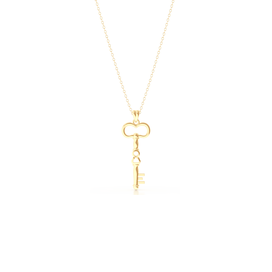 14K Yellow Gold Lock and Key Chain Necklace,18