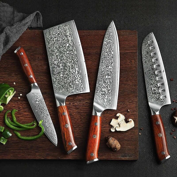 Kitchen Damascus Knife Set Japanese VG-10 Steel Knives Block Set Shadow  Wood Handle for Chef Knife Set High Carbon Core Stainless Steel Full Tang