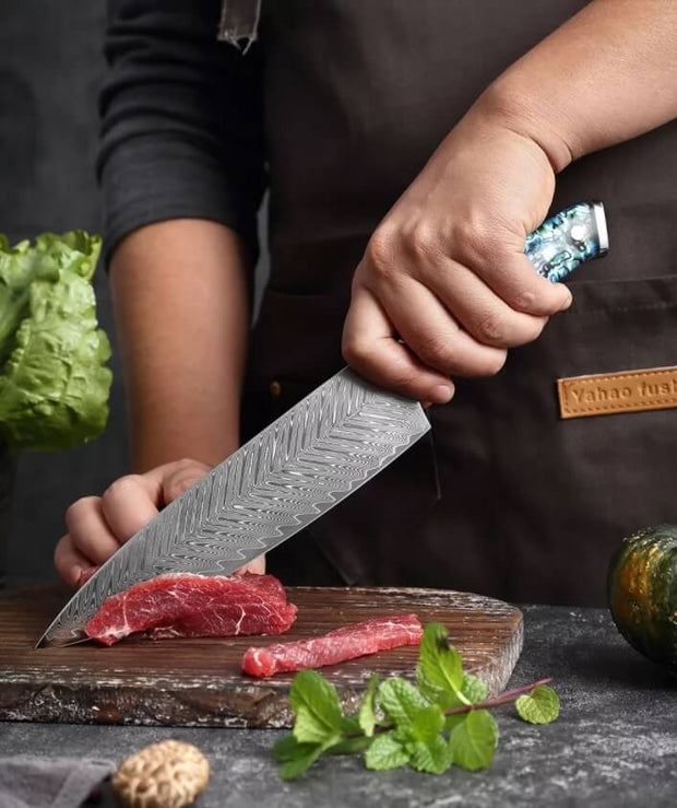 Damascus Kitchen Knives Chef Cleaver Hybrid Knife Slicing Chopping Meat  Kebab Professional Butcher Knives Cooking Grandsharp