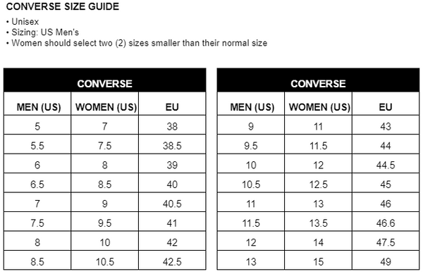 Converse Women's Shoe Size Chart