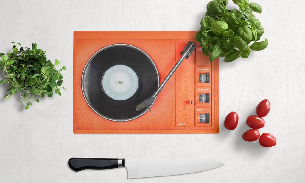 Record Player Inspired Glass Chopping Board