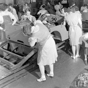 Women building military Jeeps at the Willys Overland Factory in Toledo, Ohio (c.1942)