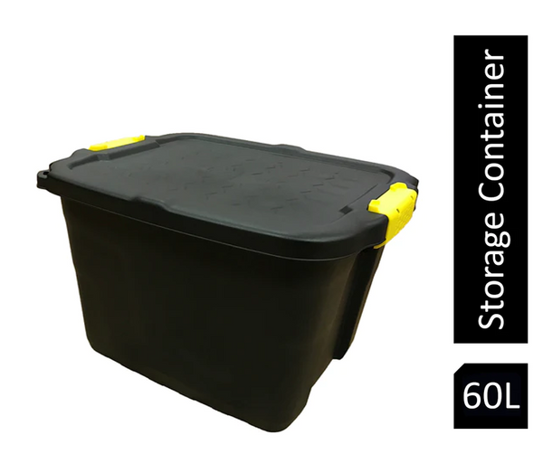 Strata Heavy duty Black 60L Plastic Stackable Storage box & Lid