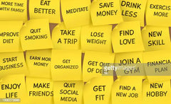 New Year's resolutions on post it notes