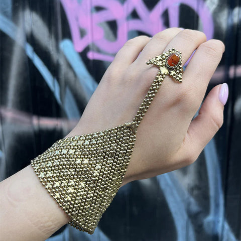 Gold Cuffed Triangle Chainmail Hand Harness