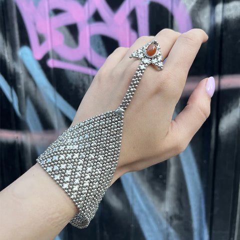 Silver Cuffed Triangle Chainmail Hand Harness