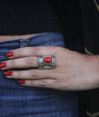 silver square ring with stone