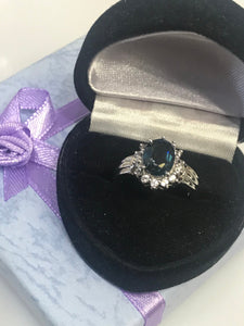14KT W/G Blue Tourmeline & Sapphire Ring