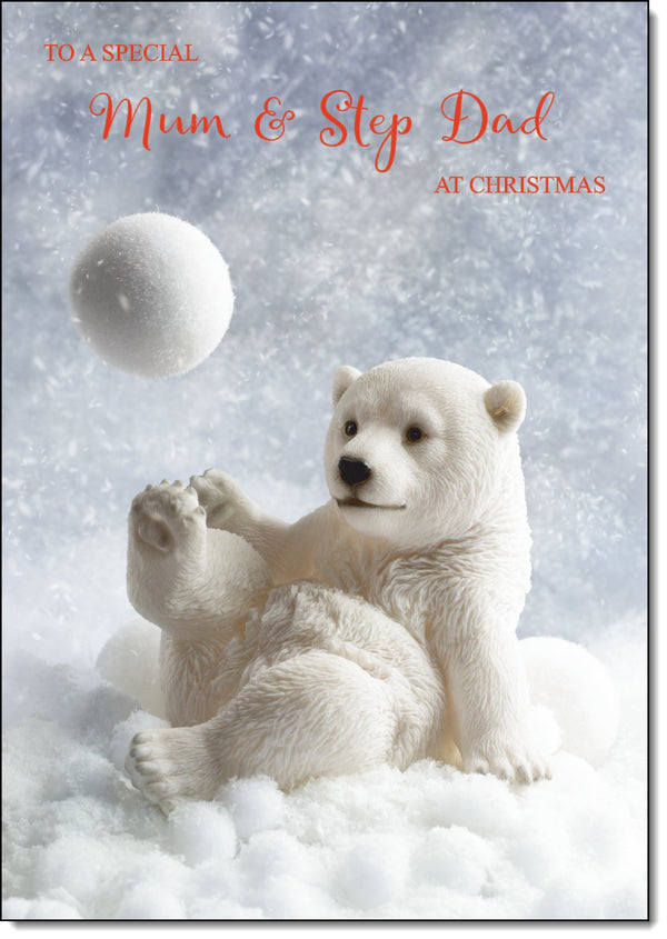 Mum & Step Dad Christmas Card Polar Bear and Snowball