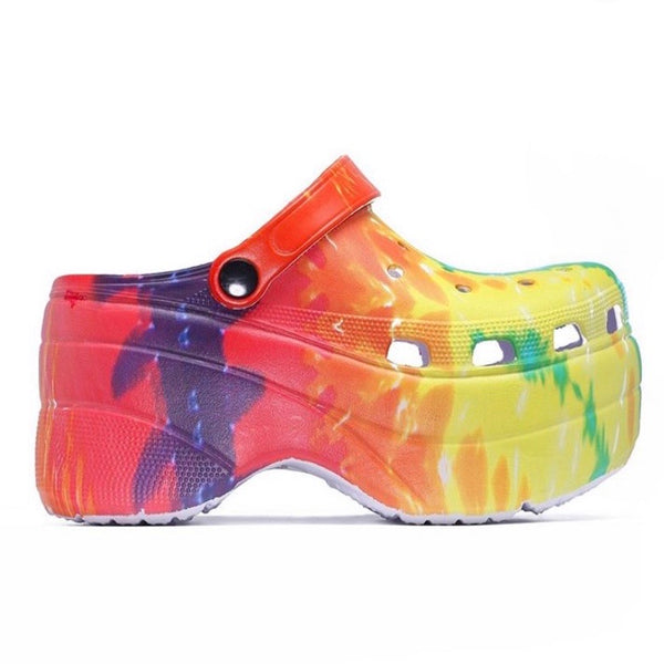 platform rainbow crocs