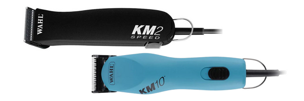 Wahl Clippers - top to bottom - Wahl KM2 2 Speed Clipper Black, Wahl KM10 2 Speed Brushless Professional Clipper Blue
