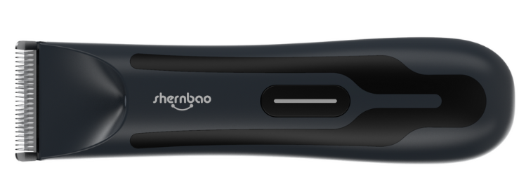 Shernbao Waterproof Mini Trimmer on its side. Colour: Dark Grey, almost black