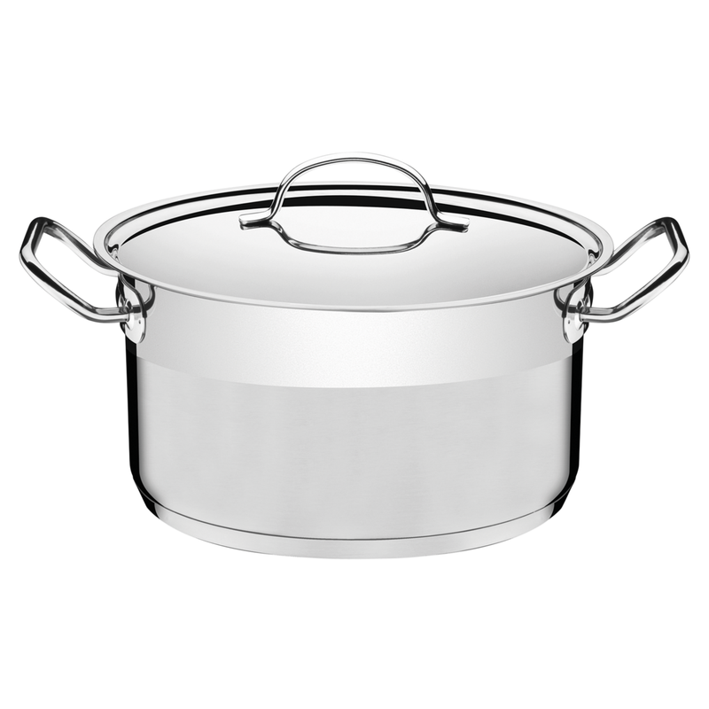 TRAMONTINA Professional 28 cm 8.4 L stainless steel deep casserole dish with flat lid, tri-ply base and satin accent - 62624/280