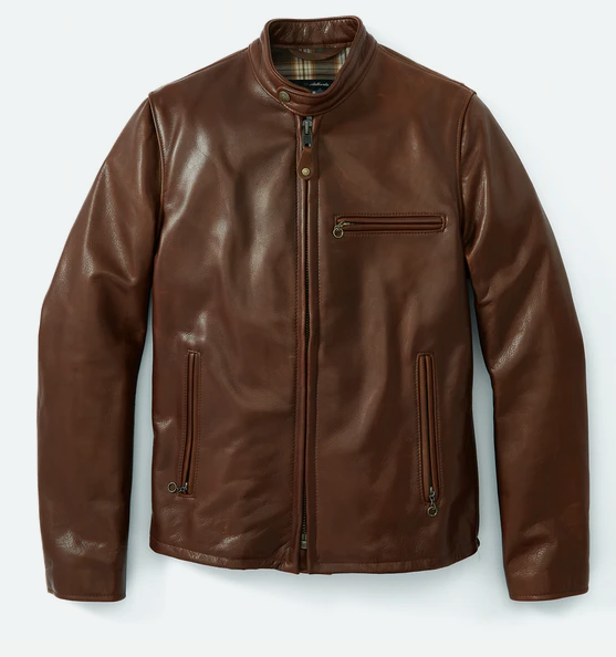 22.huck berry waxed natural pebbled cowhide cafe leather jacket