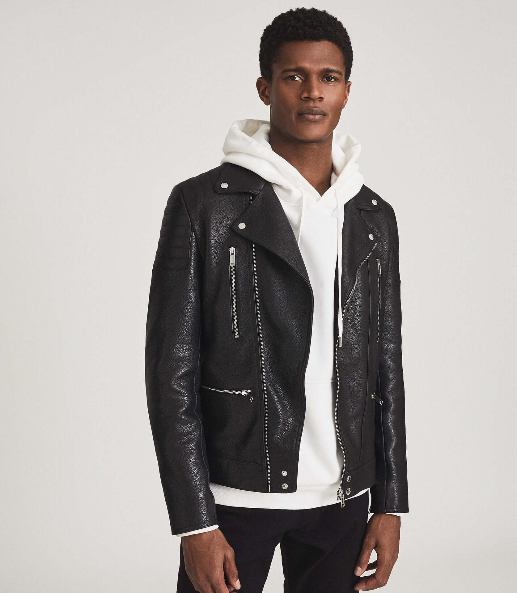 39.reiss biker leather jacket black