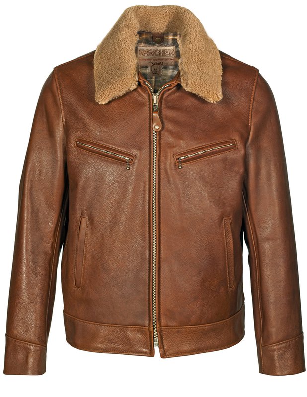 44.schott NYC antique cowhide rancher jacket with sheepskin collar