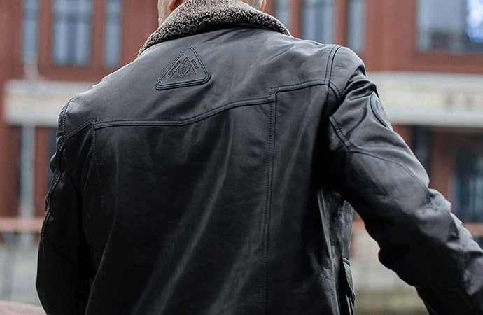Men's Fur Collar Leather Jacket with Embossed Item | PalaLeather