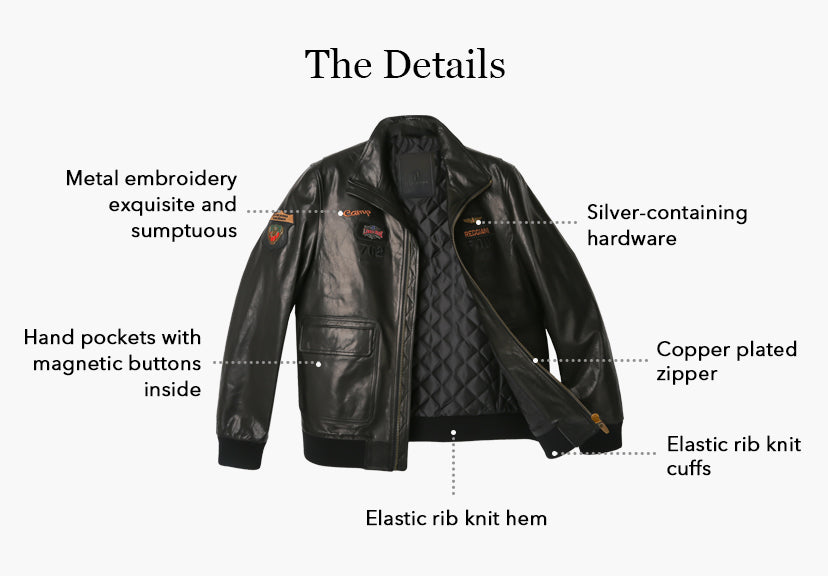 Men's Metal 3D Embroidery Goatskin Leather Jacket | PalaLeather