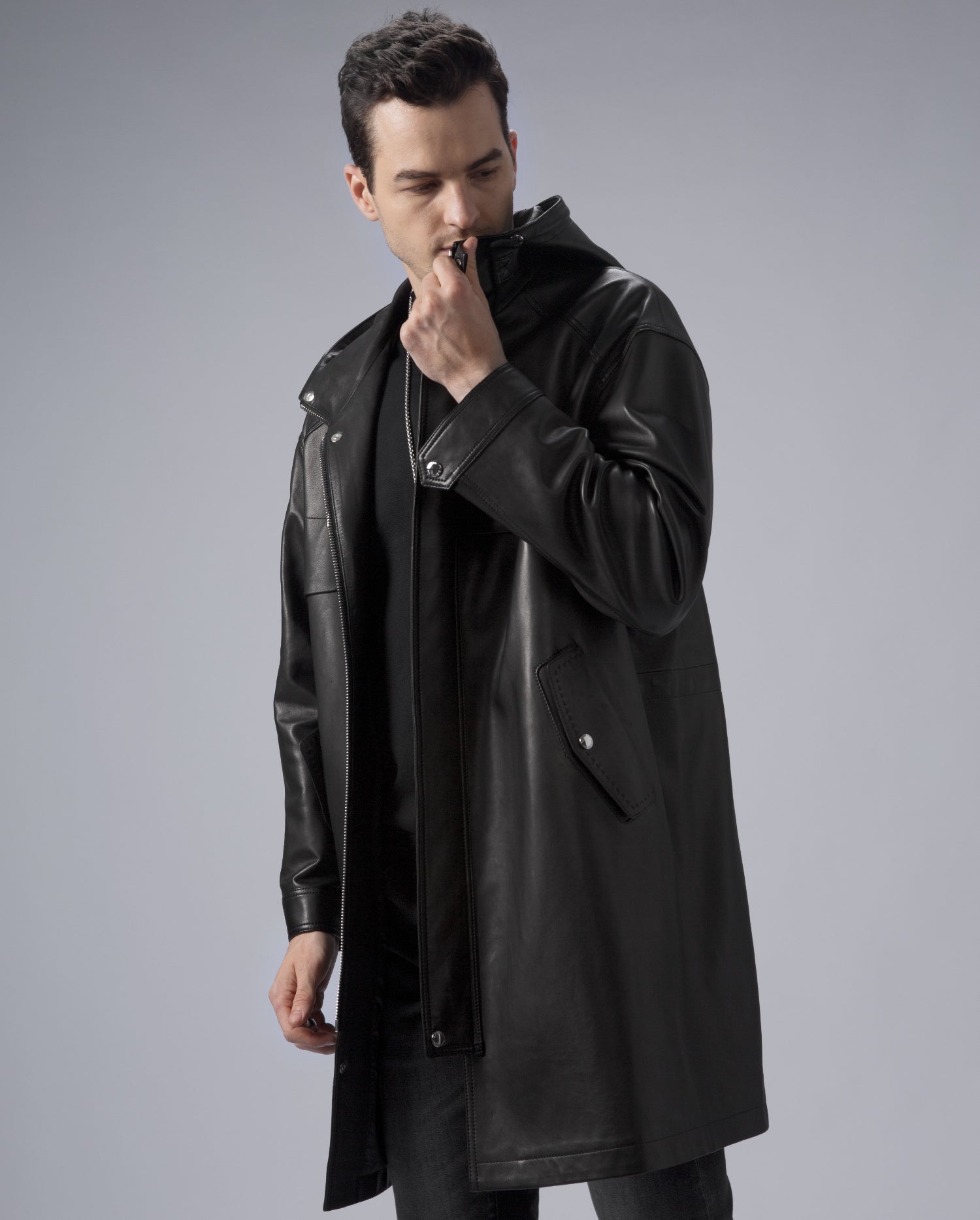 mens leather duster trench coat