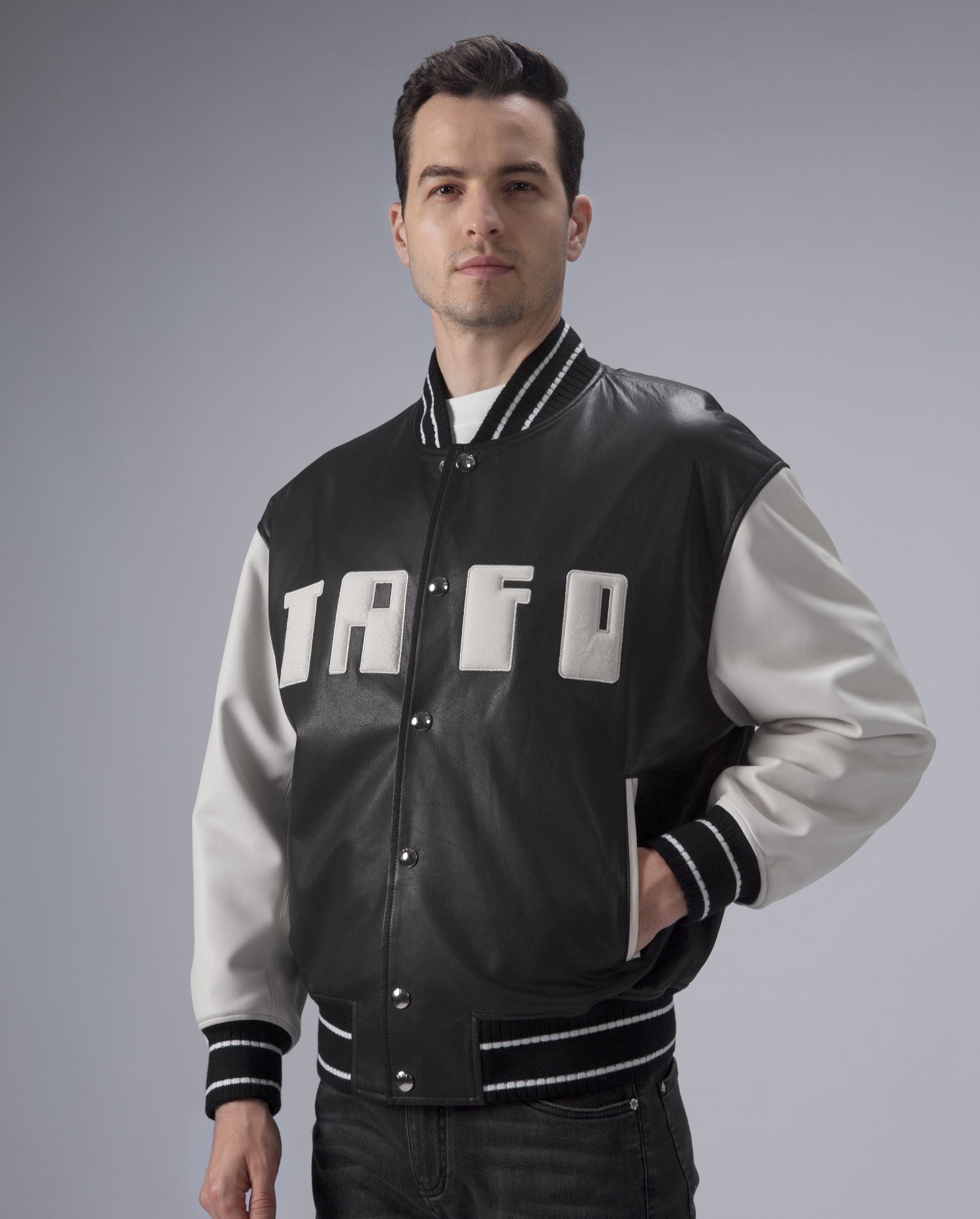 Black Men's Quilted Leather Varsity Jacket Letterman Jacket