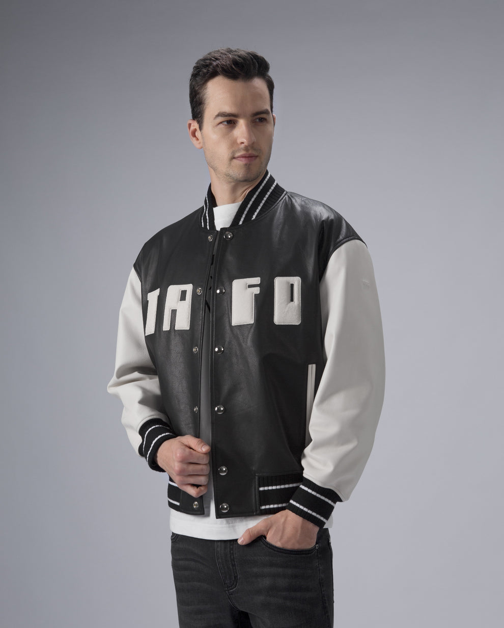 Black Men's Quilted Leather Varsity Jacket Letterman Jacket