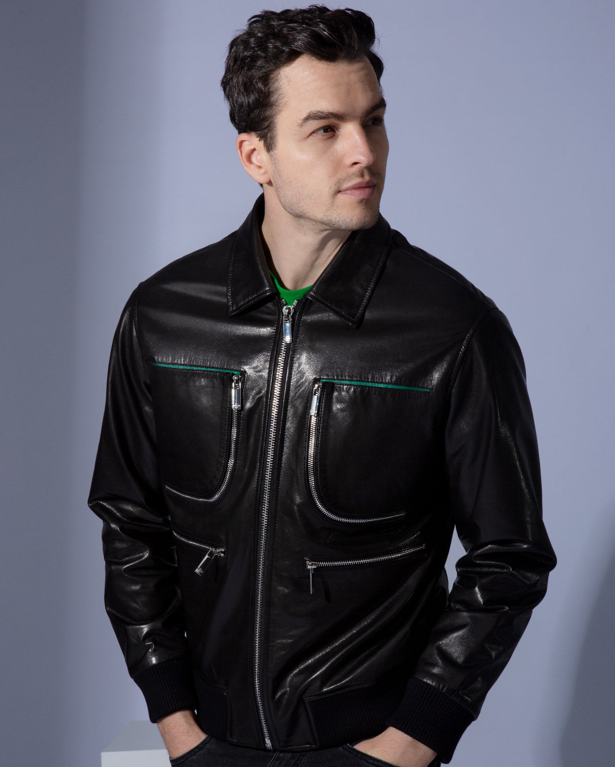 Men's Black Leather Jacket | Leather Coat With Fur Collar for Mens