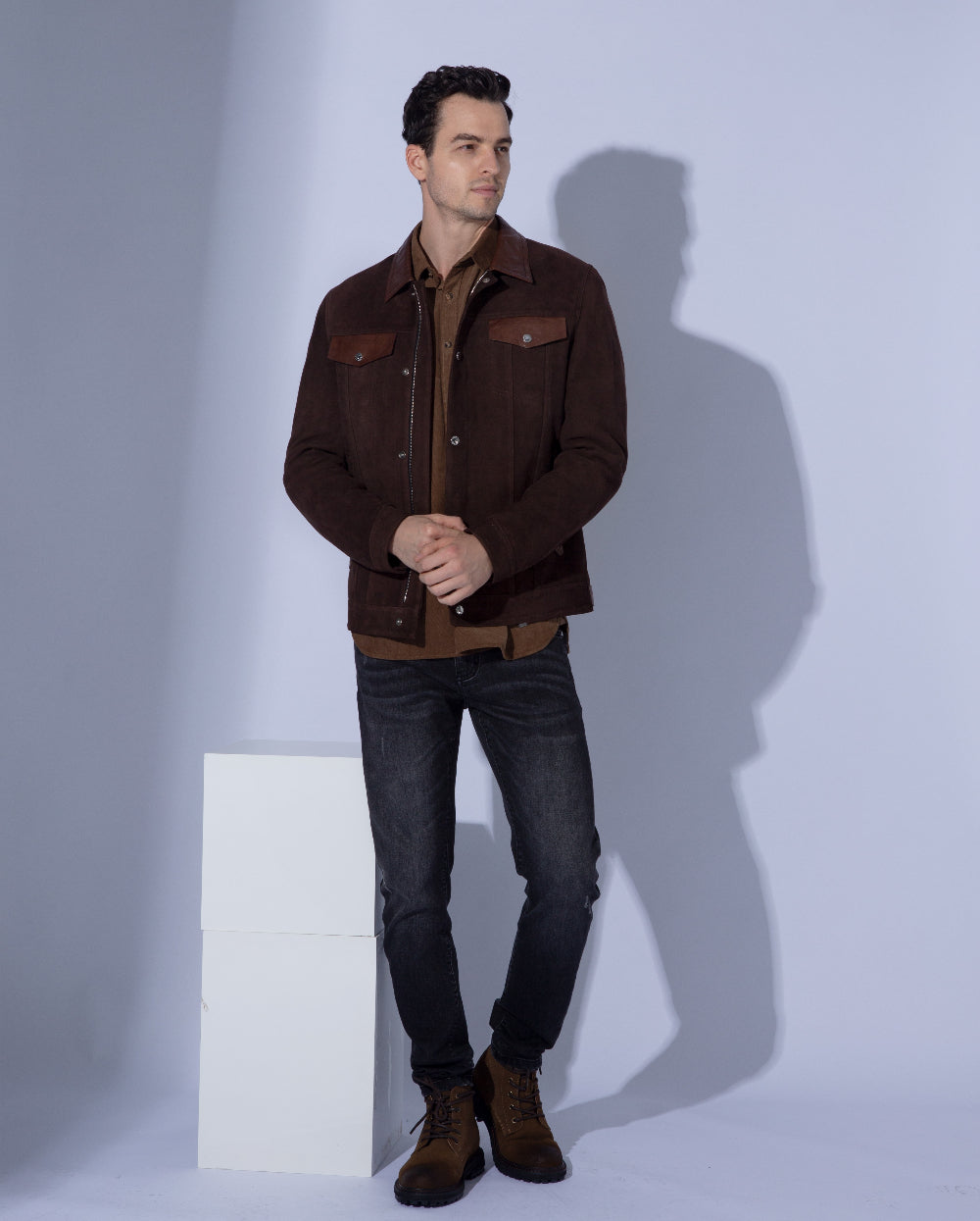 Brown Cowboy Style Trucker Suede Leather Jacket | PalaLeather