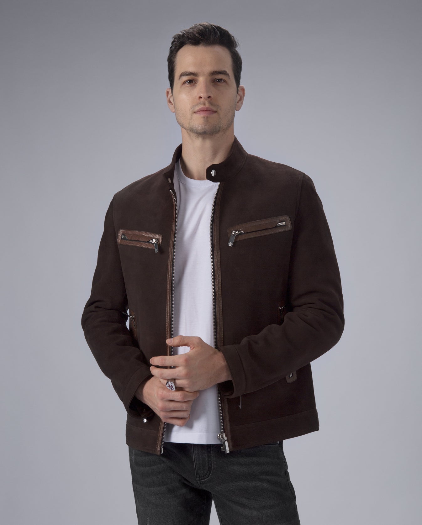 Men's Suede Leather Jacket Cafe Racer Jacket