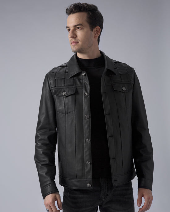 Black Mens Leather Trucker Jacket Genuine Leather Jacket