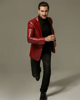 Best Men's Classic Red Blazer Genuine Leather Jacket | PalaLeather