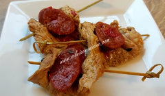 Mini brochettes de veau mariné au citron vert & chorizo doux 