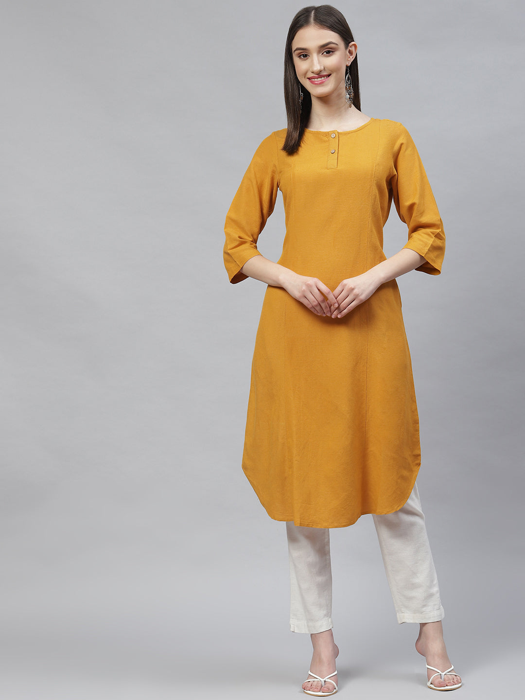 Smart Cotton Mustard Kurta - Ayaany.com